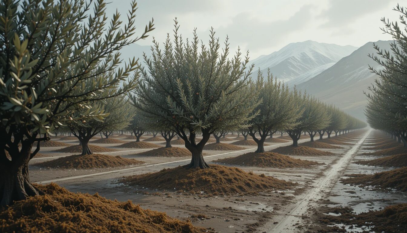 Olive orchard winter pruning